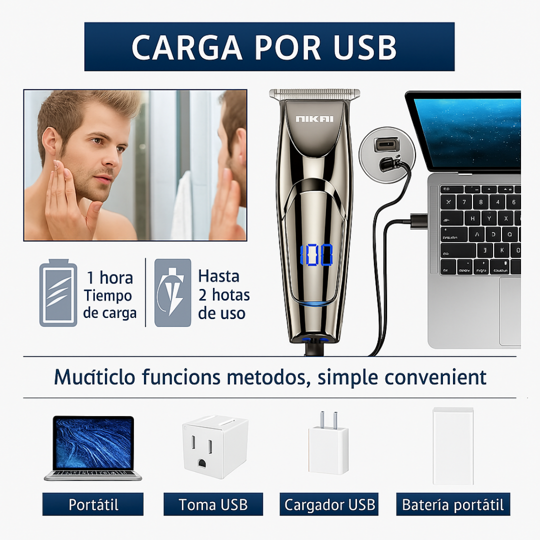 Afeitadora Barba Pelo Recargable USB